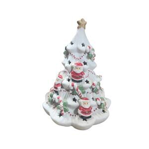 Porcelain Lighted Christmas Tree Holiday Decor Santa Bears Candy Canes Tested